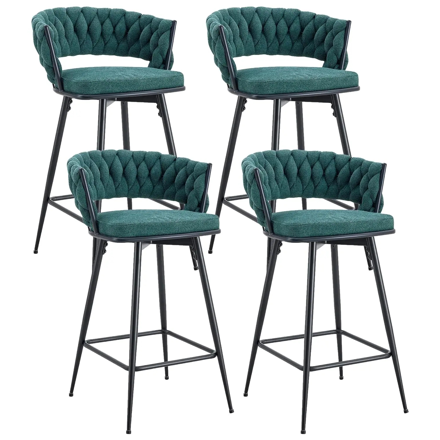 

Набор из 4 вращающихся барных стульев с обивкой из льняной ткани, металлический каркас, для кухонного острова, бара, ресторана, высота 30 дюймов, на заказ