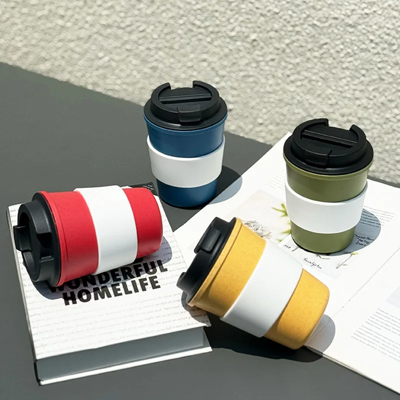 350ml-二重層プラスチックコーヒーマグカップカバー付きパーティー、家庭、車、屋外、ポータブル、小容量ドリンクウェア、ウォーターカップ用