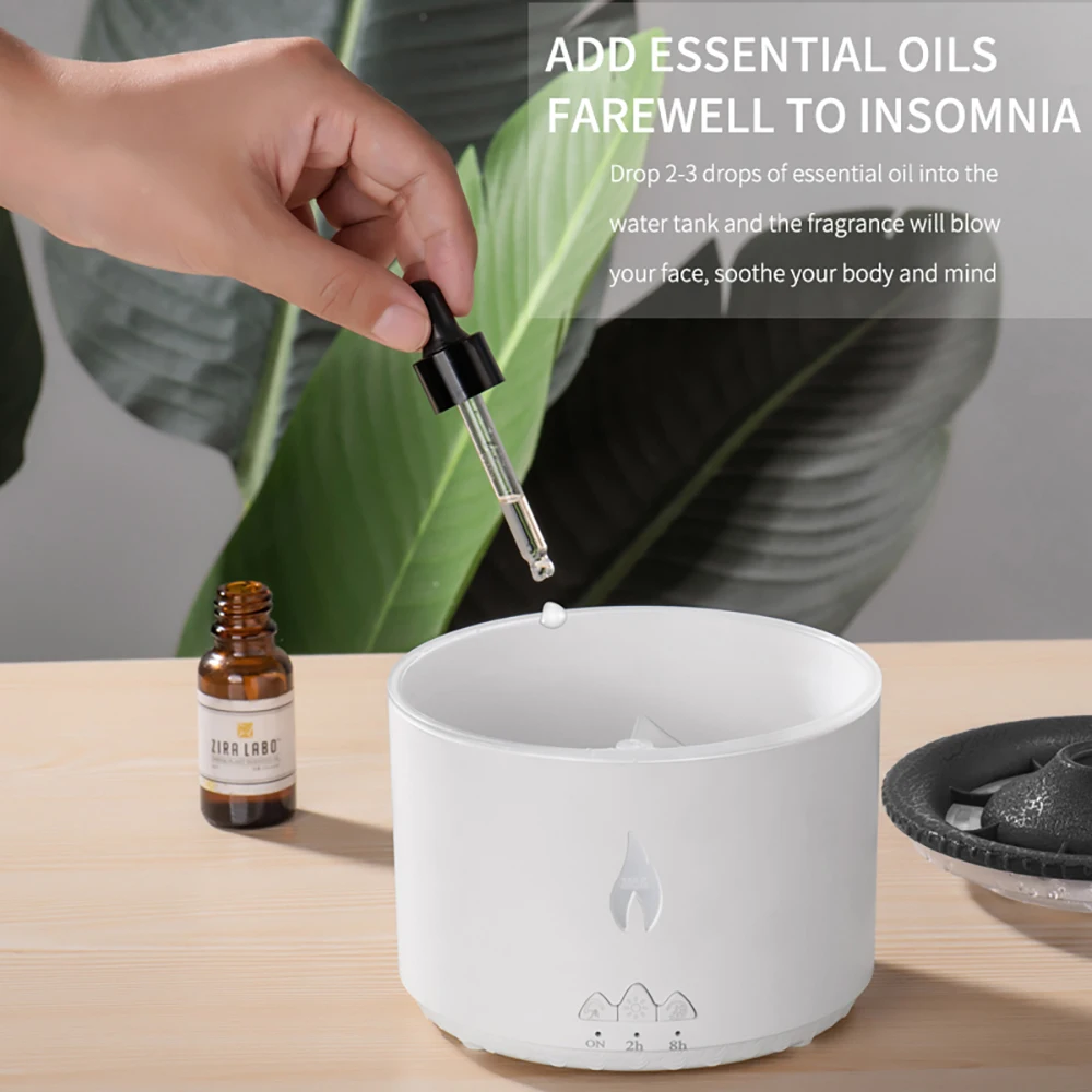 Umidificador aromaterapia chama vulcão luz temporizador para quarto casa yoga escritório chama ultra-sônica óleo essencial difuso