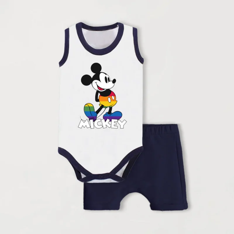 

Summer Infant Clothes Outfits Cute Mickey Mouse Minnie Mouse Printed Romper + Shorts Cotton Baby Boy Girl Suits