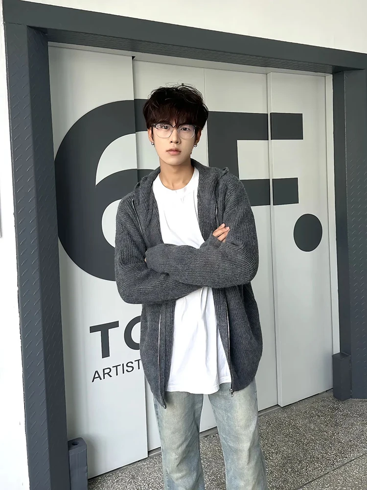 

Мужской кардиган Cleanfit: осенний, модный, повседневный, свободного кроя, из полиэстера, с длинными рукавами, с капюшоном, вязаный, в американском стиле