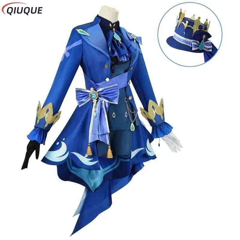

qq023Black Furina Focalors Cosplay Costume with Hat Wig Shoes Impact Fontaine Suits Women Comic Convention Party Role Play Outfi