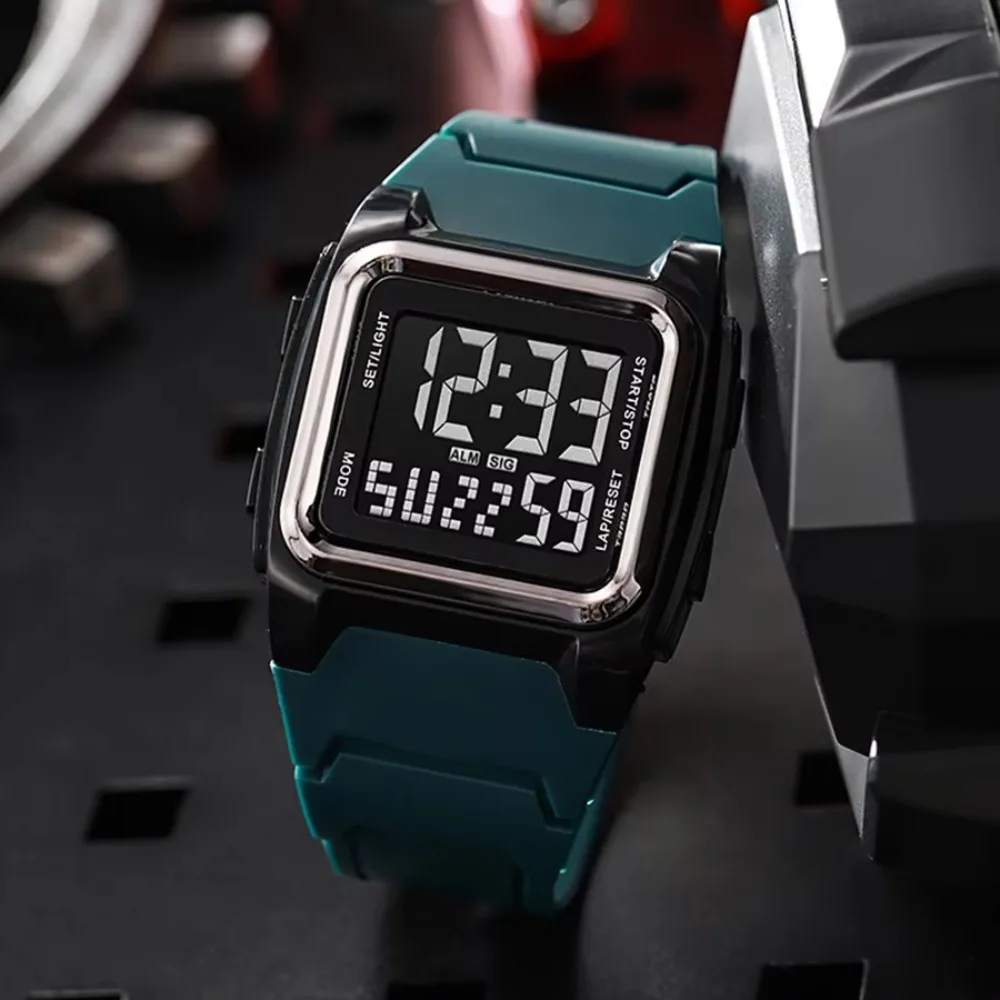 

Спортивные цифровые часы со светодиодным дисплеем, секундомер, светящиеся в темноте электронные наручные часы, многофункциональные квадратные кварцевые часы для мужчин и детей
