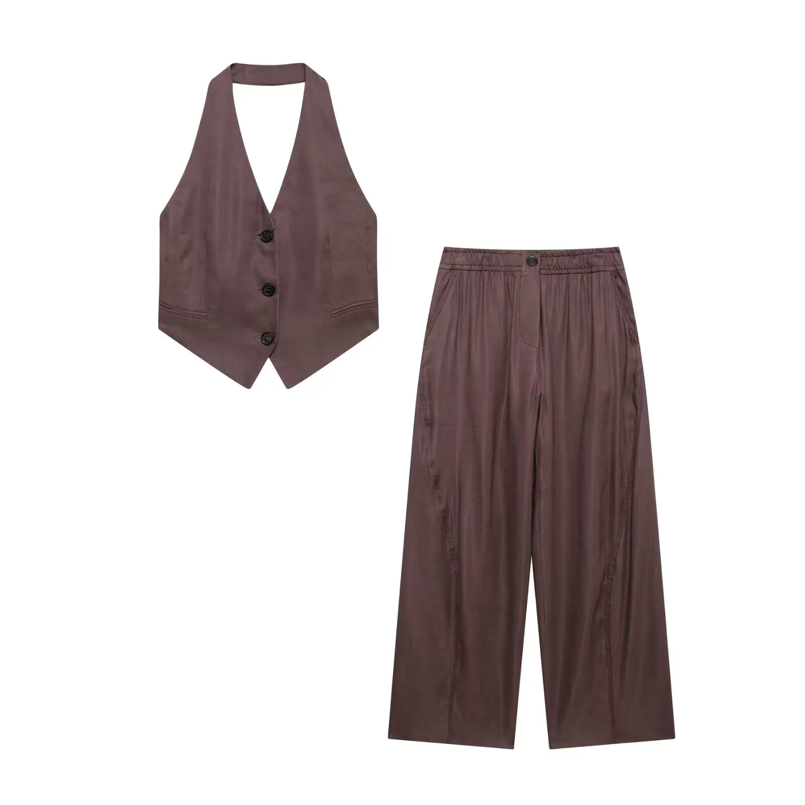 

Vintage Chic Cropped Waistcoat Women Halter Backless Sleeveless Single Breasted Vest Top Female 2025 New Summer Solid Suit Tops