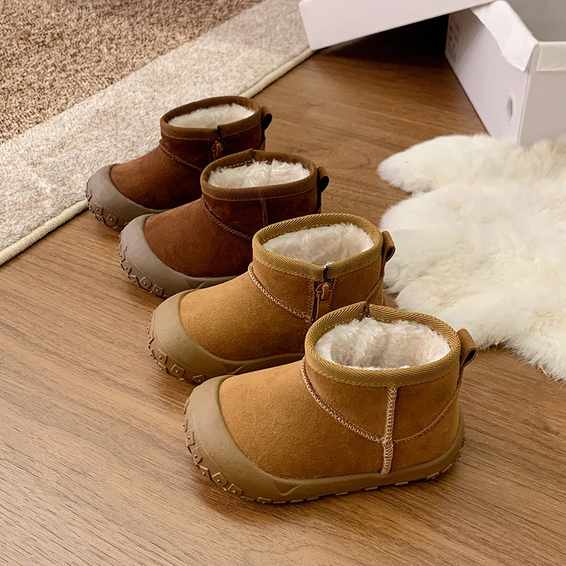 الأطفال طفل مبطن الثلوج الأحذية 1-6 سنة البني الدافئة الفتيان الفتيات أحذية قطنية كبيرة الجمل لينة عدم الانزلاق الاطفال أحذية بوت قصيرة