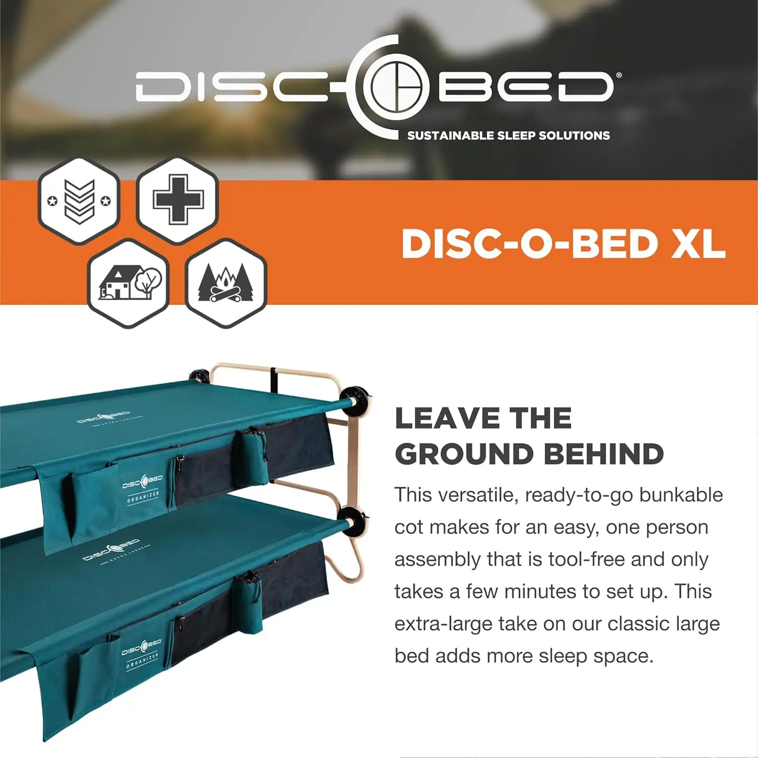 Disc-O-Bed Extra Large, with 2 Side Organizers, Green