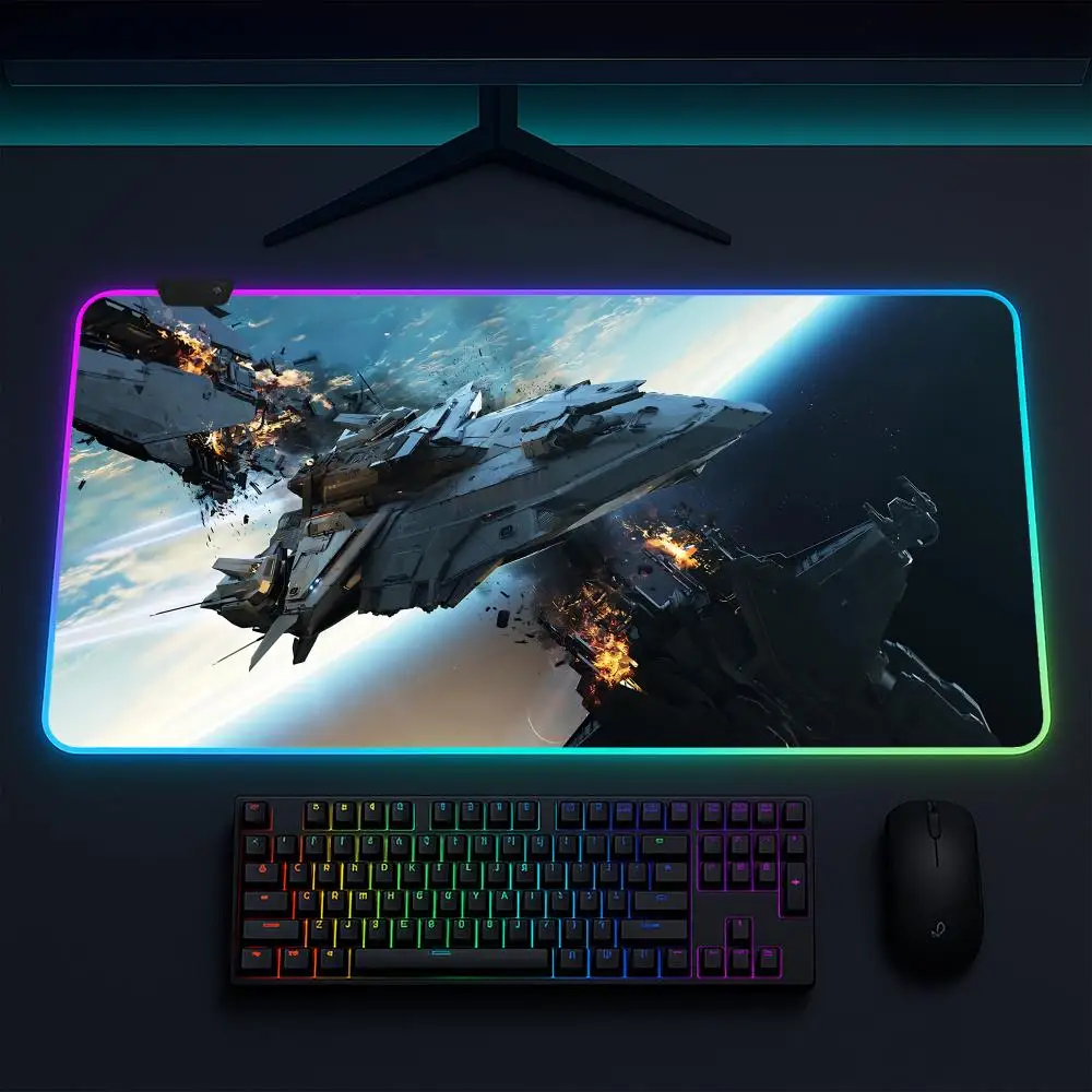 Star Citizen Mouse Pad Gaming mat, LED lighted, non-slip base, waterproof, large deskpad, soft surface