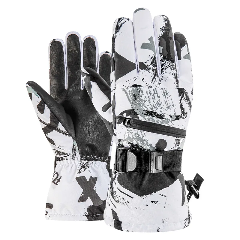 2025 neue Winter Outdoor Print Ski handschuhe wind dichte wasserdichte warme Frauen Ski handschuhe Polyester Schnees port Männer Erwachsenen Ski handschuh