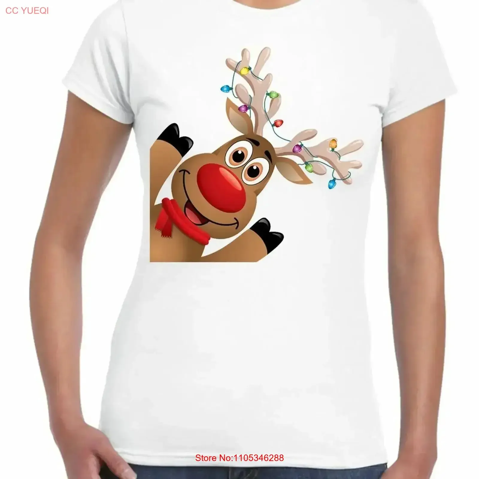 Lustiges Rudolph-T-Shirt mit Weihnachtslichtern für Damen, Vintage-Stil, gewaschene Grafik, modisch, leicht lässig, leicht dehnbar, Vintage-Stil für Herren