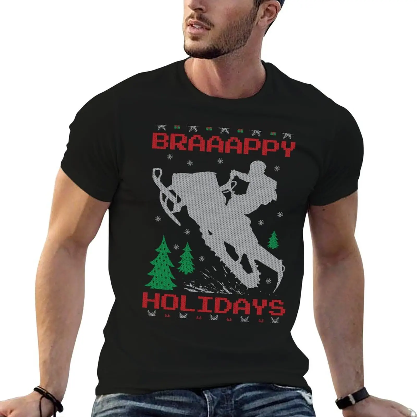 Snowmobile Ugly Christmas T-Shirt Work Comfort T-Shirt for Men