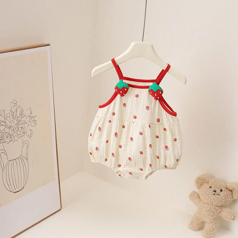 MILANCEL Summer Baby Bodysuit 3-24M Cartoon Strawberry Girls Jumpsuit Sweet Breathable Toddler One Piece Cute Infant Clothes