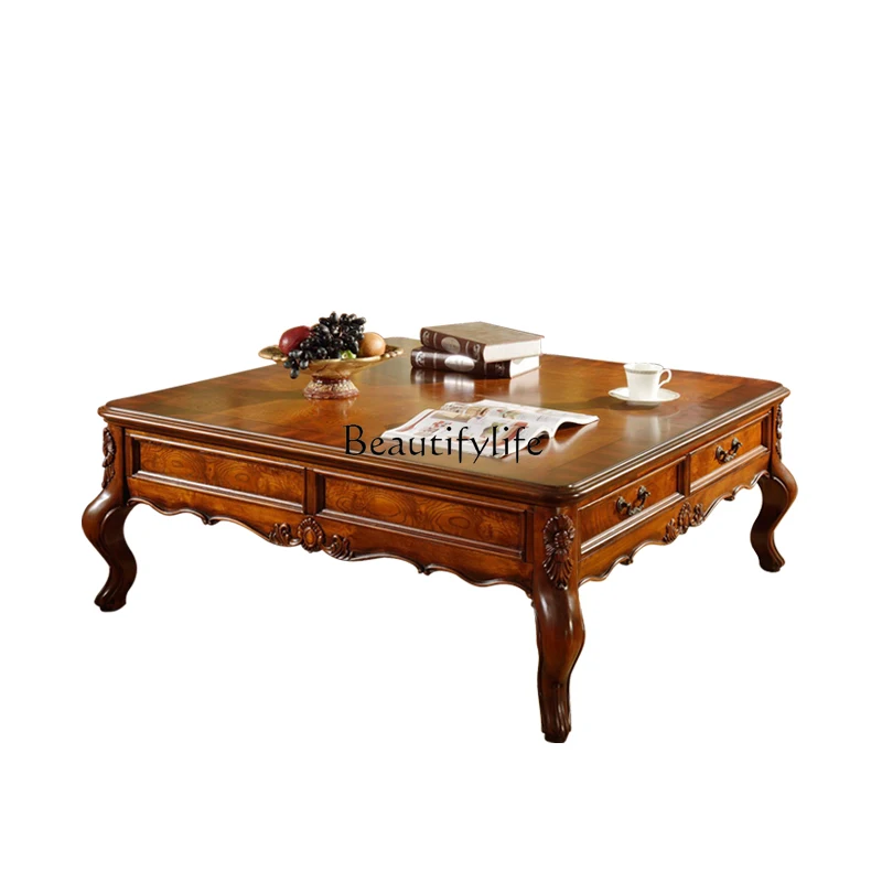 

Solid Wood Coffee Table Living Room Square European Style Household Storage Tea Table Coffee Table