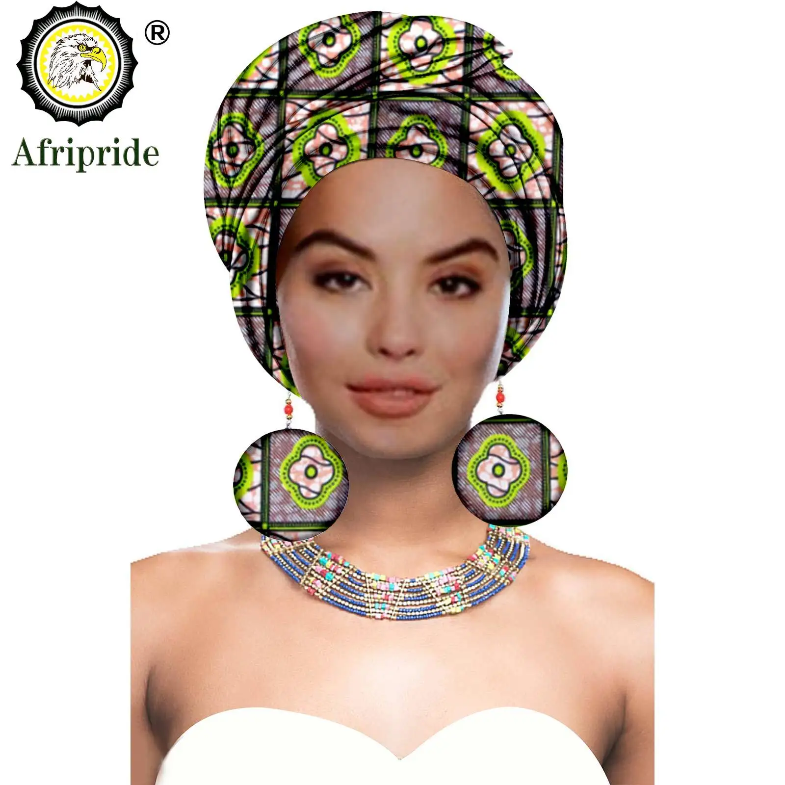 African Turbans African Headwraps for Woman African Headscarf Nigerian Headtie with Matching Earring Dashiki Ankara Wax S20H004