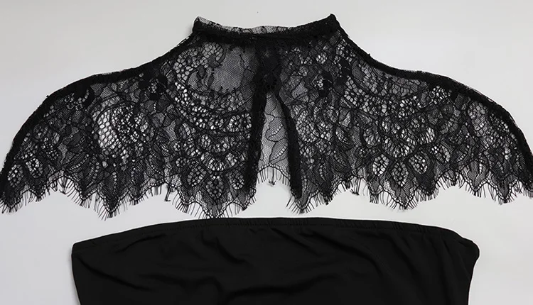 CNYISHE Strapless Solid Lace Patchwork Women Dresses Sheath Sexy Club Hip Wrap Bodycon Vestidos Female Outfits Party Chic