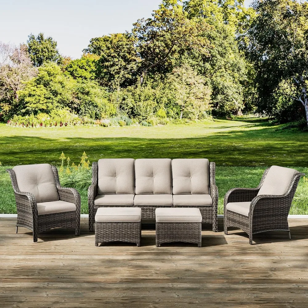 

Patio Furniture Set 5-Piece Wicker Outdoor Furniture Conversational Set with 3-Seat Sofa