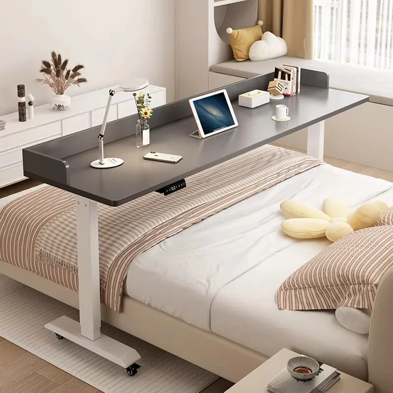 Movable bed computer learning solid wood intelligent electric lifting adjustable desktop roller bedside table