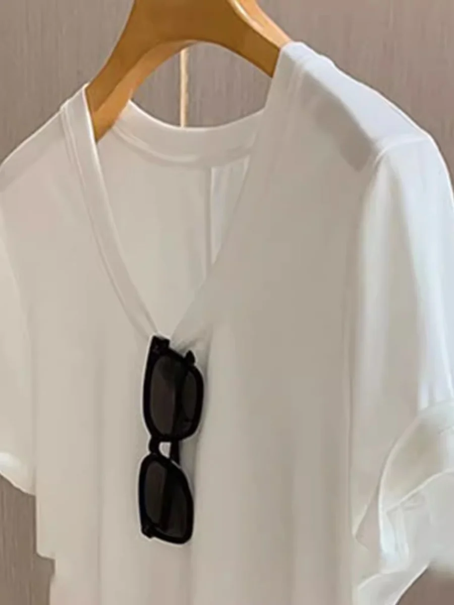 لينة ort Sve U-Ne Ba خياطة تي شيرت المرأة الصيف الكورية Sle تخفيف لون نقي نسيج الحرير فام #4