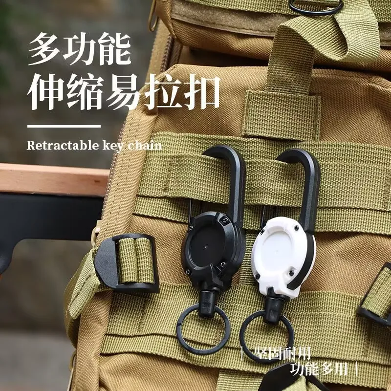 Wire rope anti lost keychain easy to pull buckle outdoor camping telescopic buckle multifunctional camping automatic rebound