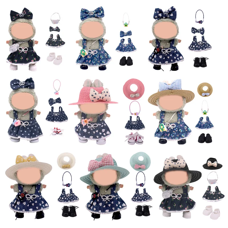 

Anime For 17cm Labubu Skirt Shoes Straw Hat Doll Clothes Suit Kawaii Doll Decoration Dress Up Accessories Girl Birthday Gift