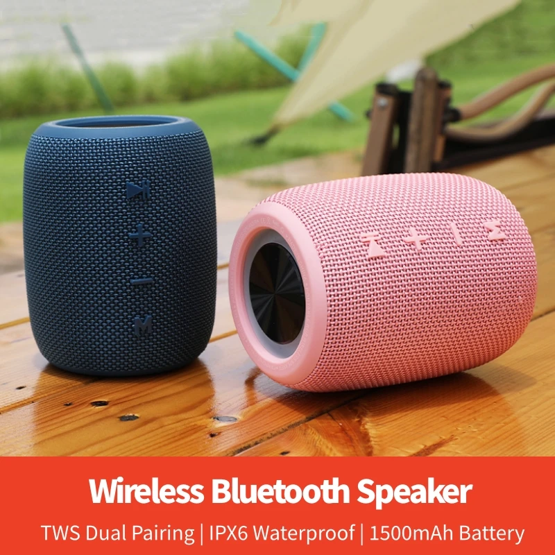 

Wireless Bluetooth Speaker with TWS Dual Pairing, 1500mAh Battery, IPX6 Waterproof, LED Light Portable Speaker for Pool/Beach