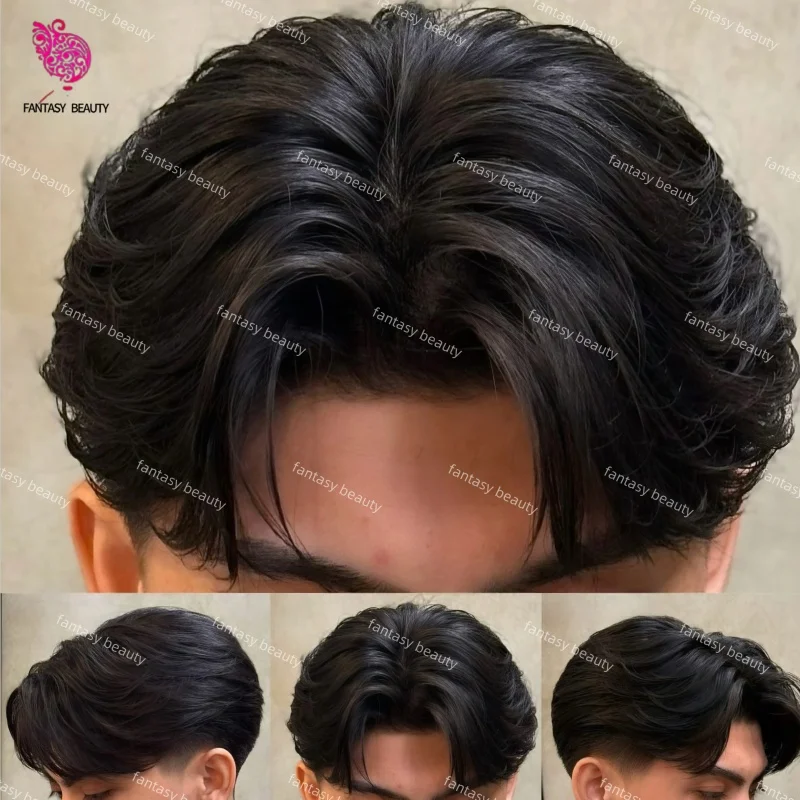 

Мужской парик-накладка из 100% натуральных волос, 130% плотность, тонкая прозрачная полиуретановая основа 0.1-0.12 мм, цвета 1b40, 1b50, 1b65, 1b80, серый