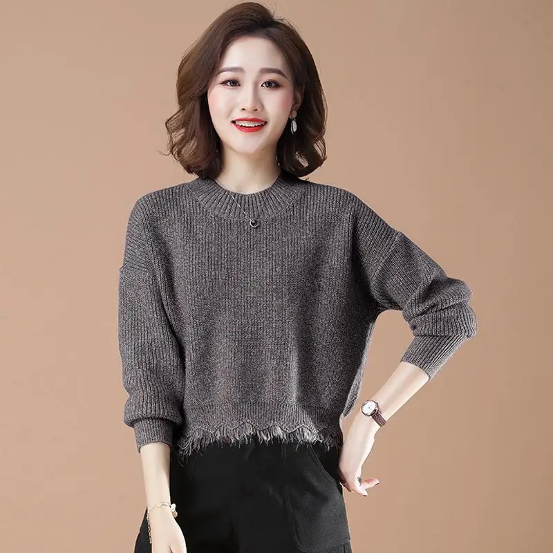 Temperament Fashion Autumn Winter New Sweaters Women O-Neck Solid Tassel Korean Long Sleeve Loose Short Pullovers Knitted Top