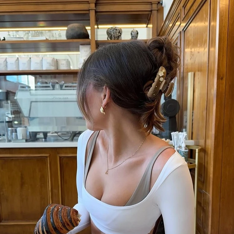 الفاخرة كريستال زهرة براون مشبك شعر كليب للنساء الفتيات متوسطة الحجم الاكريليك مشبك شعر خمر إكسسوارات الشعر الخريف الشتاء