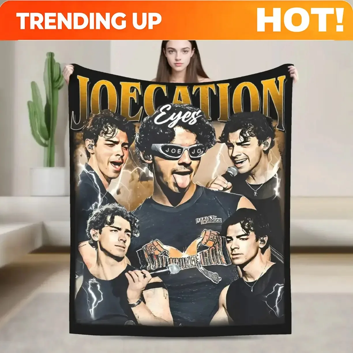 Customize Joe Jonas Joecation Eyes Brothers Blanket Fleece Decoration  Multi-function Super Soft Throw Blanket for Home Outdoor
