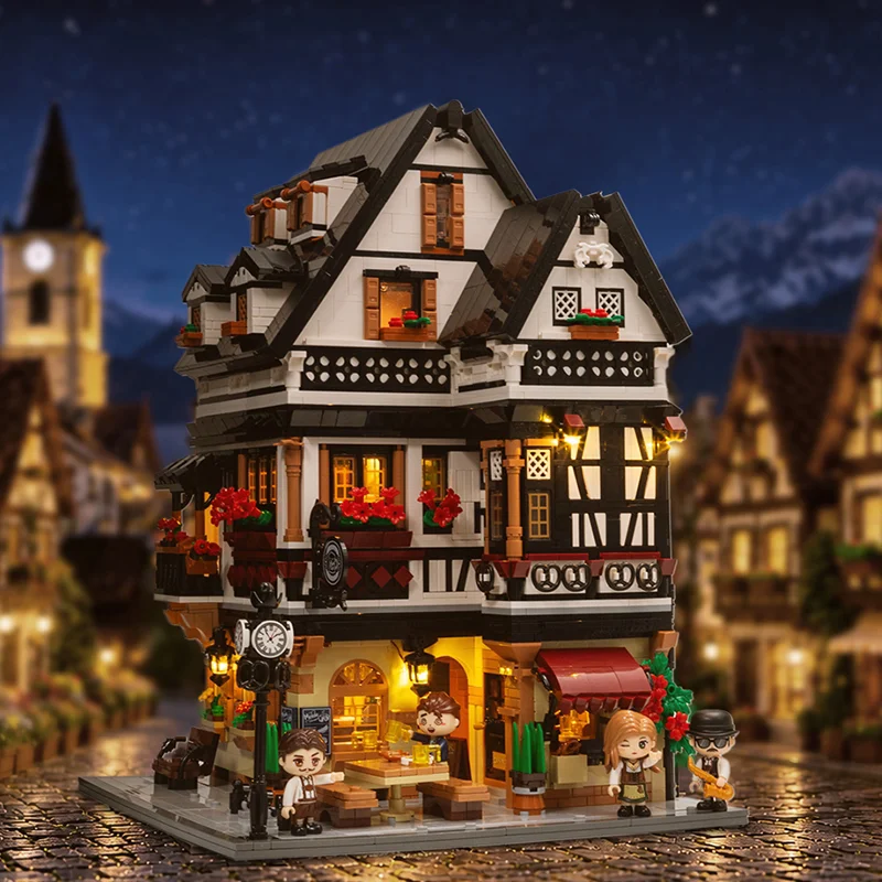 【 Pinqi Building Blocks 】 Bavarian Brewery Lighting, Street View, Architectural Decoration, Toy Building, Festival Gift