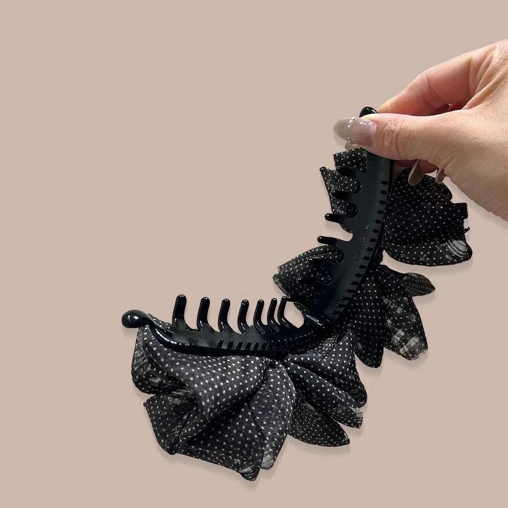 2pcs Vintage Polka Dot Hair Claw Clip Set Bow Fabric Shark Clip Coffee Black Beige Non-Slip Banana Hair Clip Party