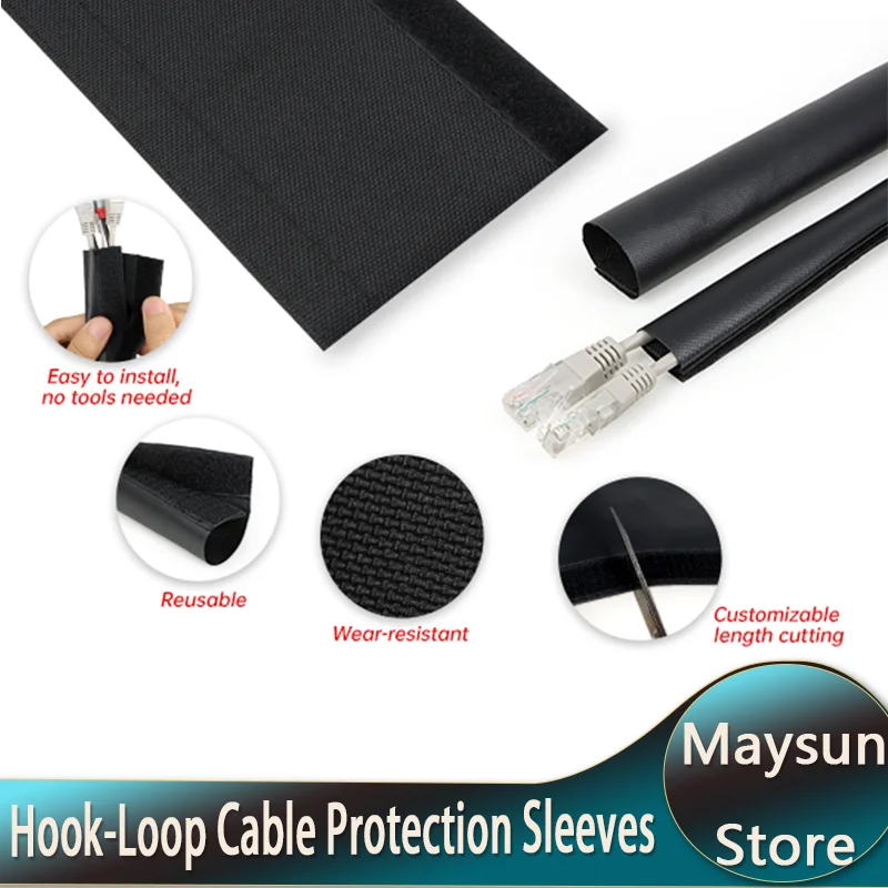 Hook‑Loop Cable Protection Sleeves 16‑100mm PET PVC Waterproof Reusable Wire Harness Wrap for Car Home Wire Management