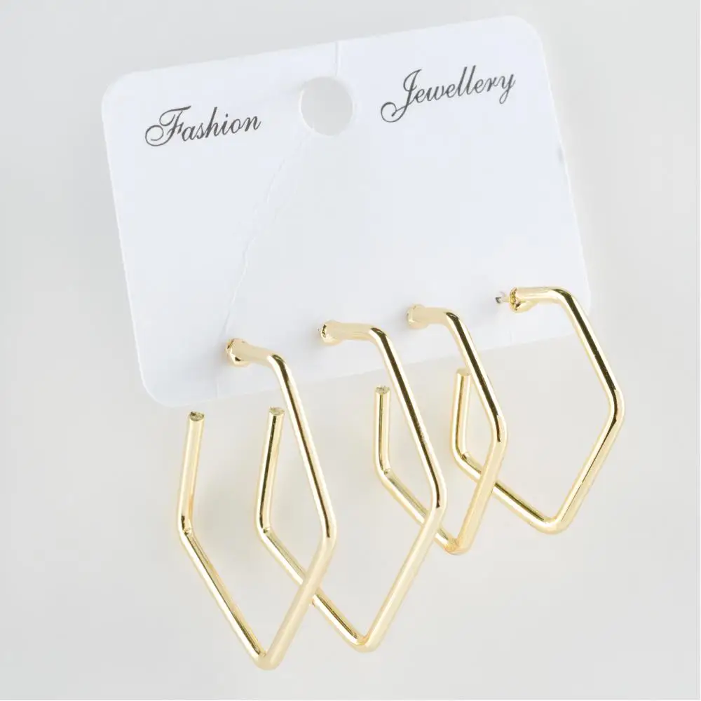 4 pcs Pentagon Metal Earrings 3-4 cm