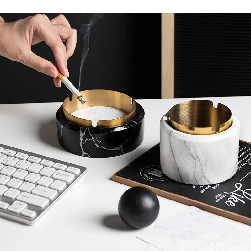 

Marble Texture Ashtray Smoking Accessories for Weed Ash Tray Gold Plated Stainless Steel Ashtrays Gifts Boyfriend