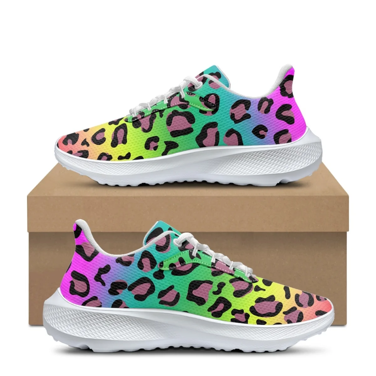 Gradient Leopard Print Ladies Spring Autumn Running Shoes Non-slip Breathable Custom Image Sneakers Trend Comfortable Footwear