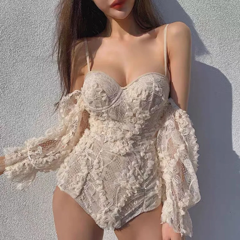 

2022 New Women Lace Hollow One Piece Swimwear Bandage Bathing Suits Push Up Female Swimming Suit Sexy Swimsuit Swim Beach Dress