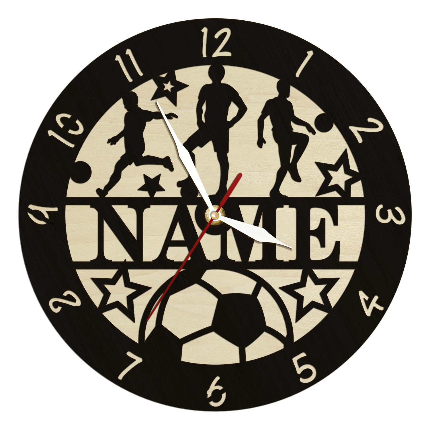 Custom Football Players Name Wall Clock Made of Natural Wood Personalized Footballer Wall Clock Soccer Fans Home Decor Watch