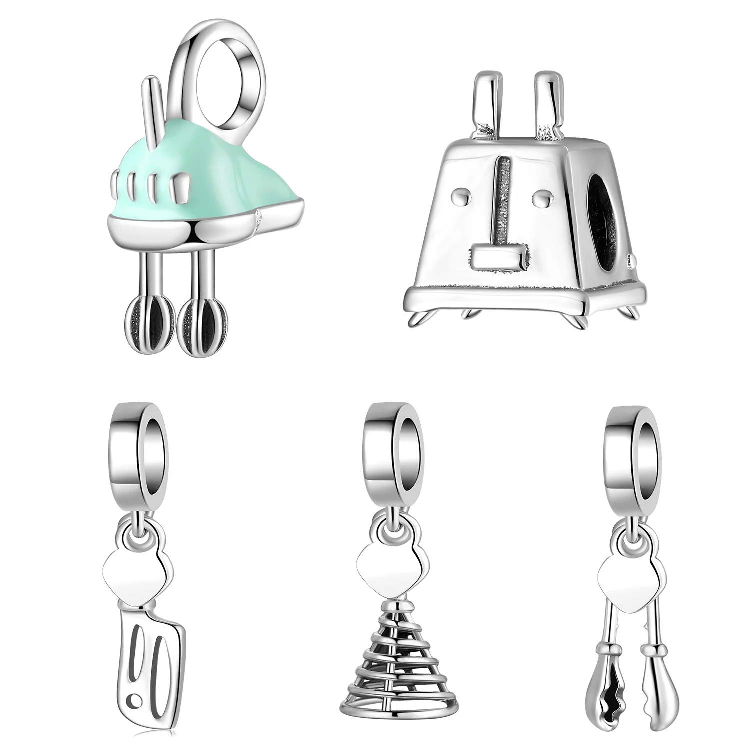 Kitchenware 925 Sterling Silver Pancake Turner Whisk Spatula Pendants Charms Fit Original Designer Charm Bracelet Jewelry Making