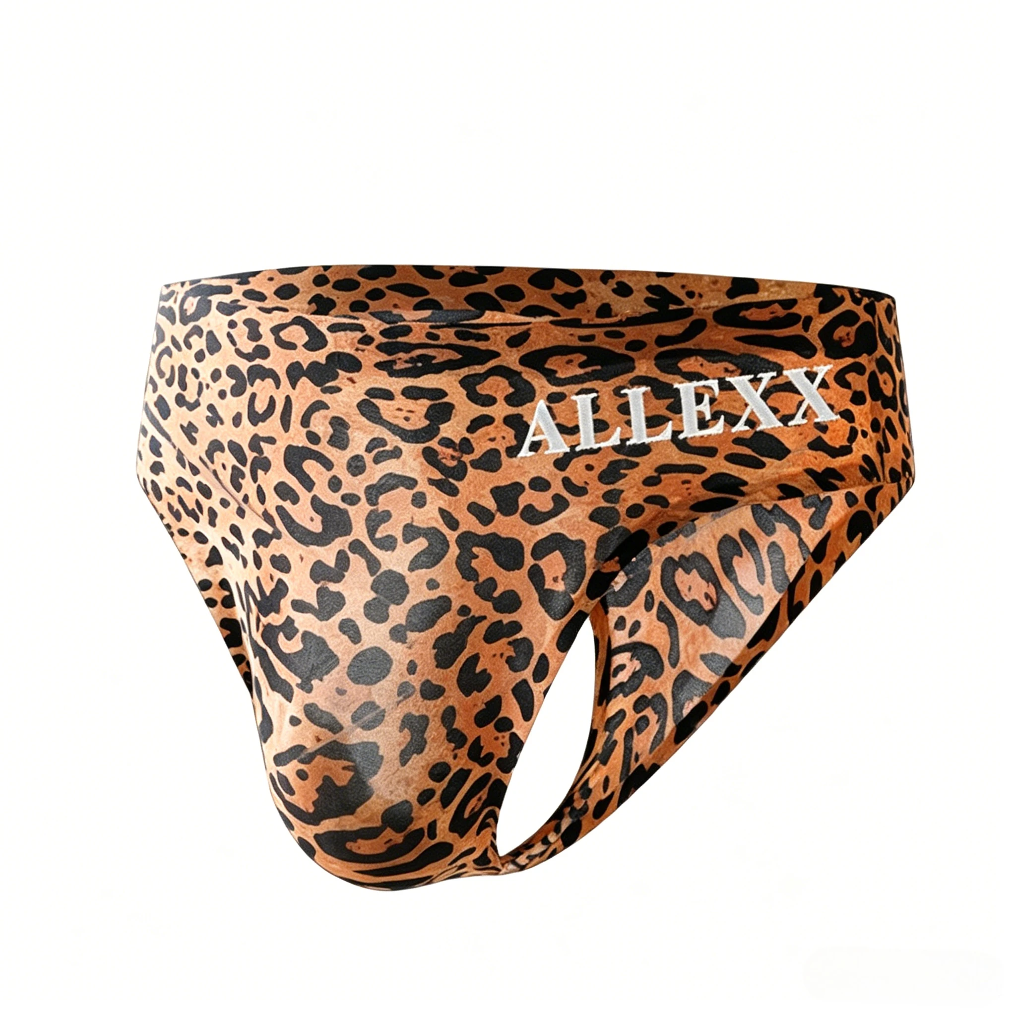 Leopard Print Ice Silk Thong for men 3D U-Convex Pouch, Low-Rise Sexy T-Back Underwear Gays Fashion Cozy Fashion Daily Knickers