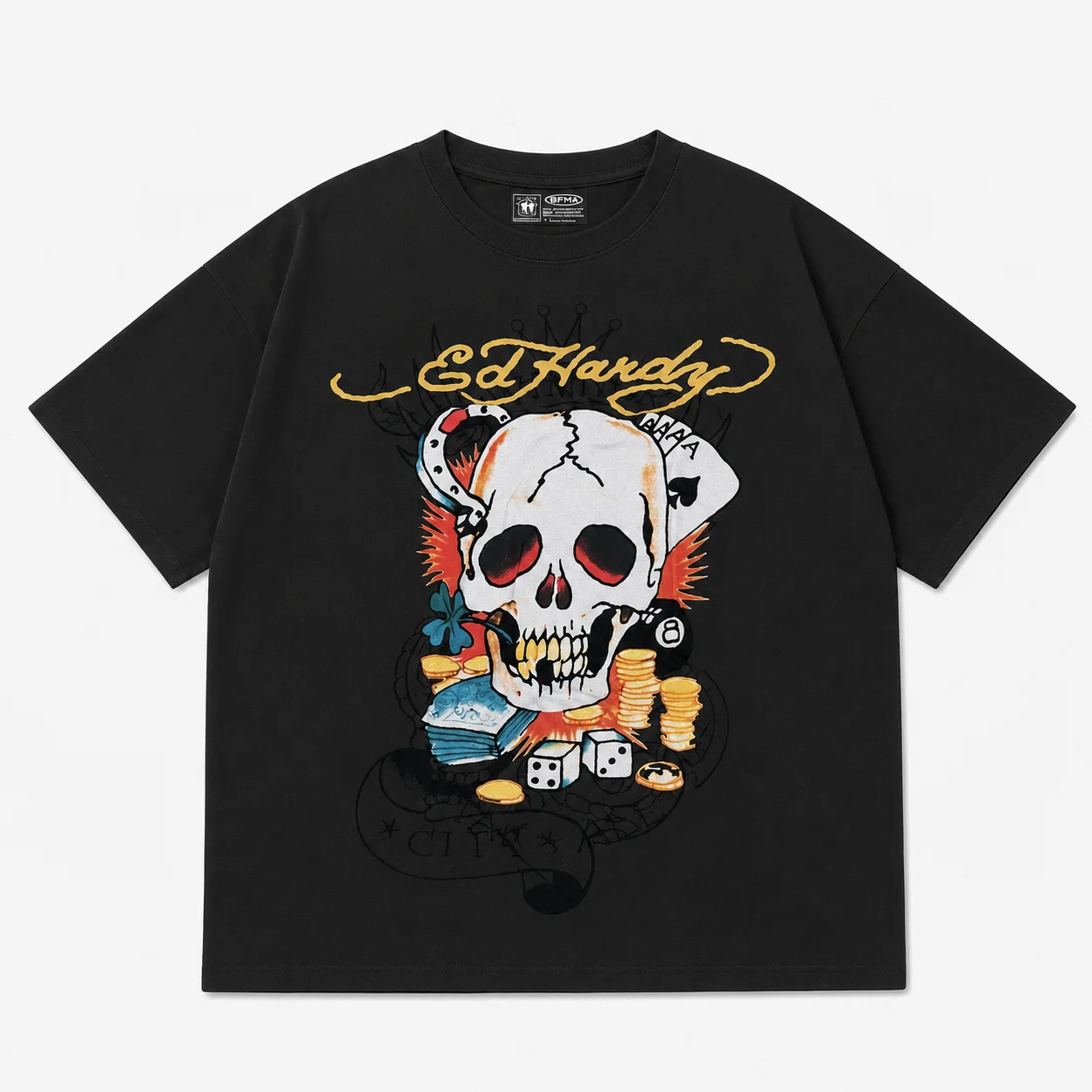 Ed Hardy Skull Poker Dice Lucky Casino Print T Shirt Unisex Loose Oversized Harajuku Streetwear Cotton Summer Graphic Tee