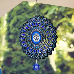 Wind Spinner Blue Evil Eye Hanging Decoration for Outdoor Garden Turkish Eyes Spinners Mandala Chimes Ornaments Kinetic Yard Art
