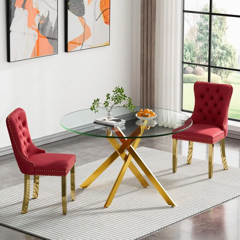

Elegant Dining Set Options: Round Tables, Velvet Chairs, Glass Top with Gold Legs, Breakfast Nook Sets