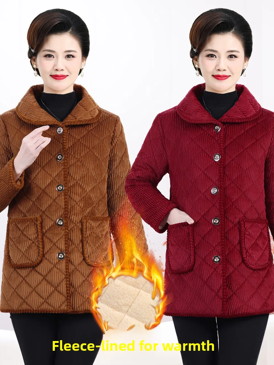 

Sli Thiened Fce Lined Cotton Jaet for Mom Autumn Winter Clothes Large Size Collar Coat for Middle-Aged And El...