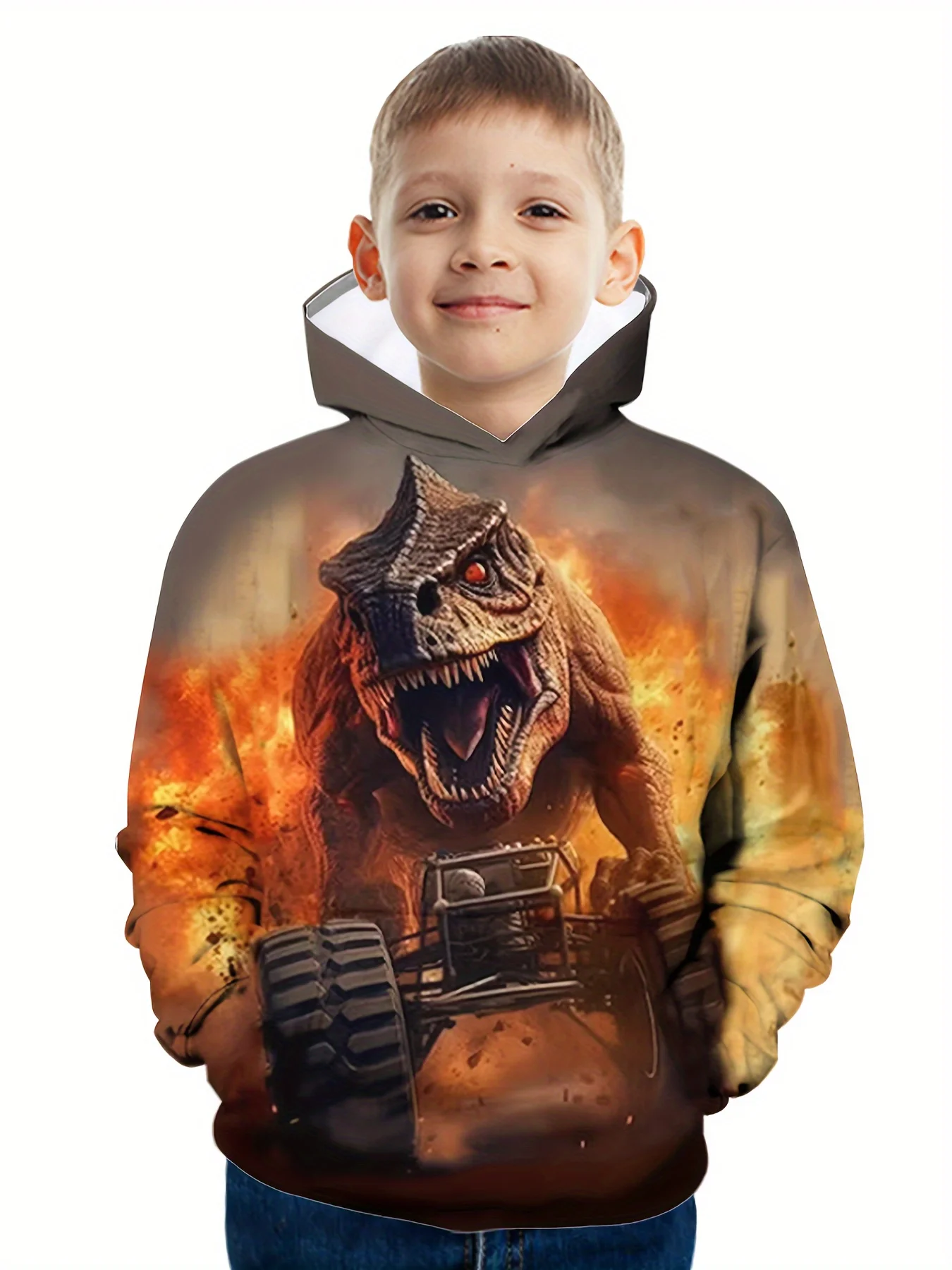 

Cartoon Dinosaur Children's Hoodie Children's Children's Top Long Sleeve Digital Printing Spring and Autumn Outdoor Clothing