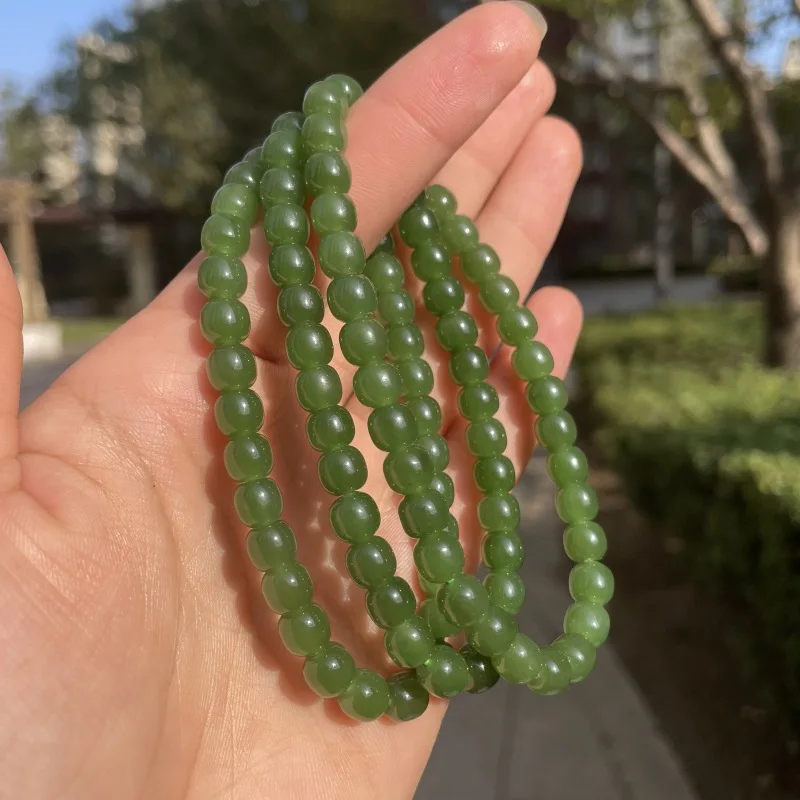 Natural Hetian Jade Green Multi- Bracelet Women, Vintage Bead Long Chain