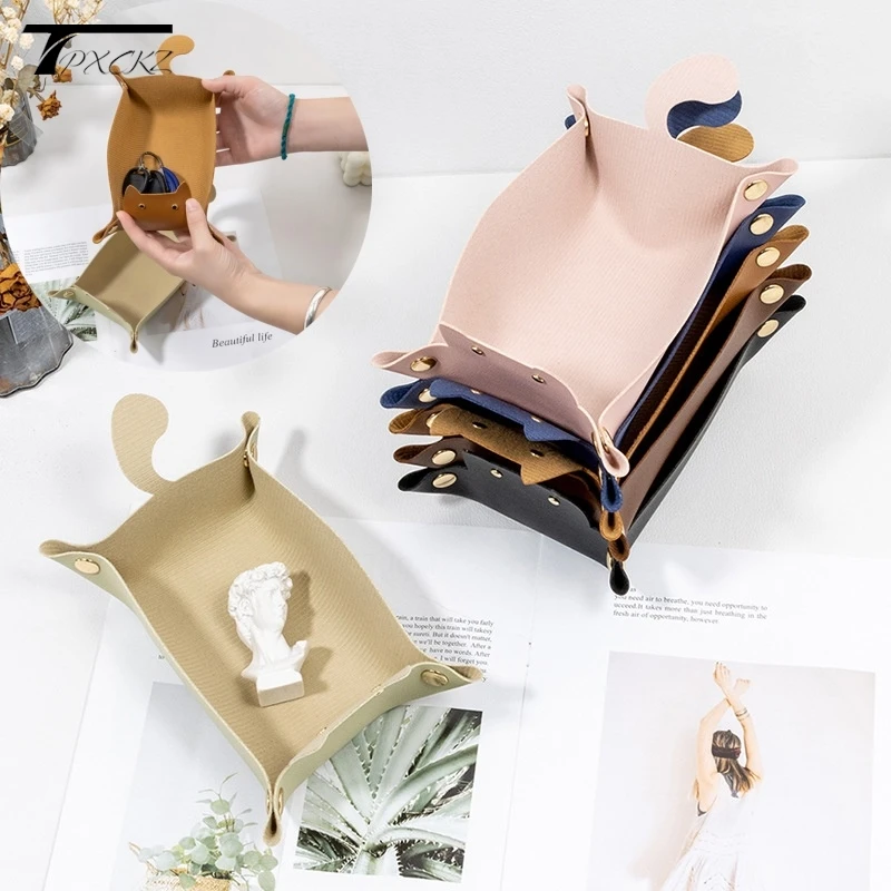 

1Pc Nordic Creative Style PU Leather Cat-shape Desktop Sundries Storage Box For Living Room Bedroom Jewelry Ornaments