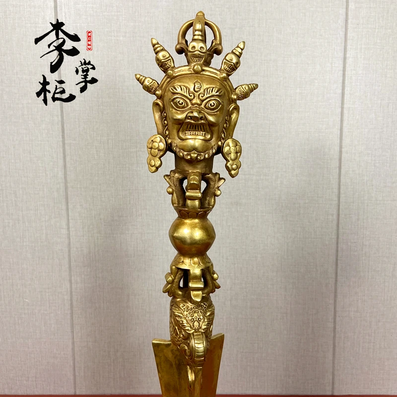 Tibetan Tantra Large Pure Copper Puba Vajra Pestle Dharma Pestle Brass Tibetan Five-strand Big Black Sky Pestle Ornament
