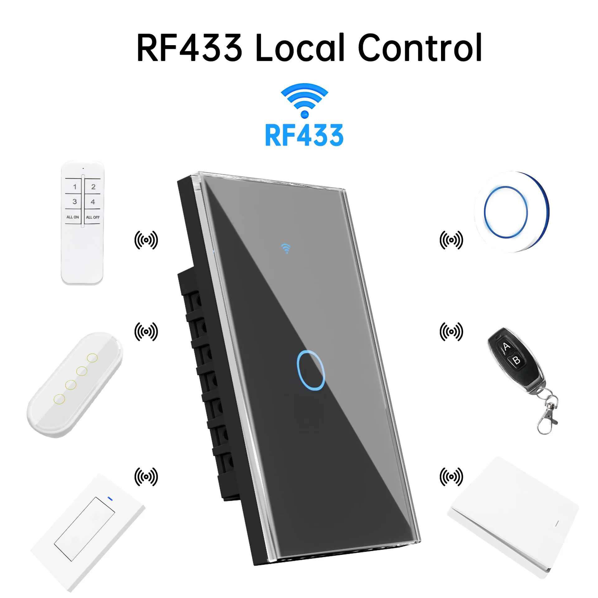 

TUYA WiFi+433 touch wall switch 118 Alexa, US standard, Australian standard, Brazilian standard single zero fire