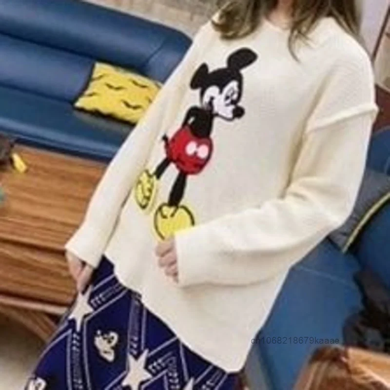 Disney Mickey Mouse Cute Pattern Knitted Sweater Loose Hollow Out College Style New Outerwear Korean Version Fashion Short Coat