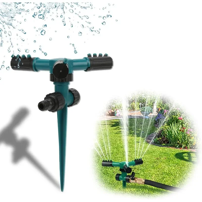 1/2pcs 360 Degree 3-Arm Rotating Sprinkler With Support Stand Garden Lawn Flower Automatic Irrigation Watering System Sprinkler