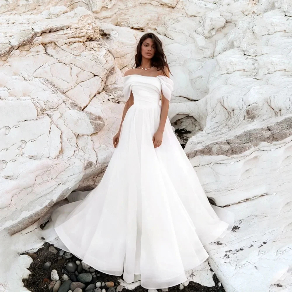 Vestidos de novia de princesa con hombros descubiertos para mujer, vestido de novia de satén plisado, vestido de novia bohemio, medida personalizada, impresionante